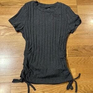 SHEIN Qutie Drawstring Side Rib-knit Solid Tee - Size Small